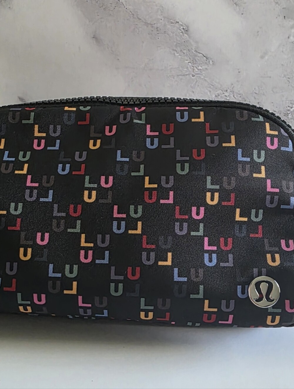 lululemon Black Cosmetic Pouch with Multicolor Logo Print